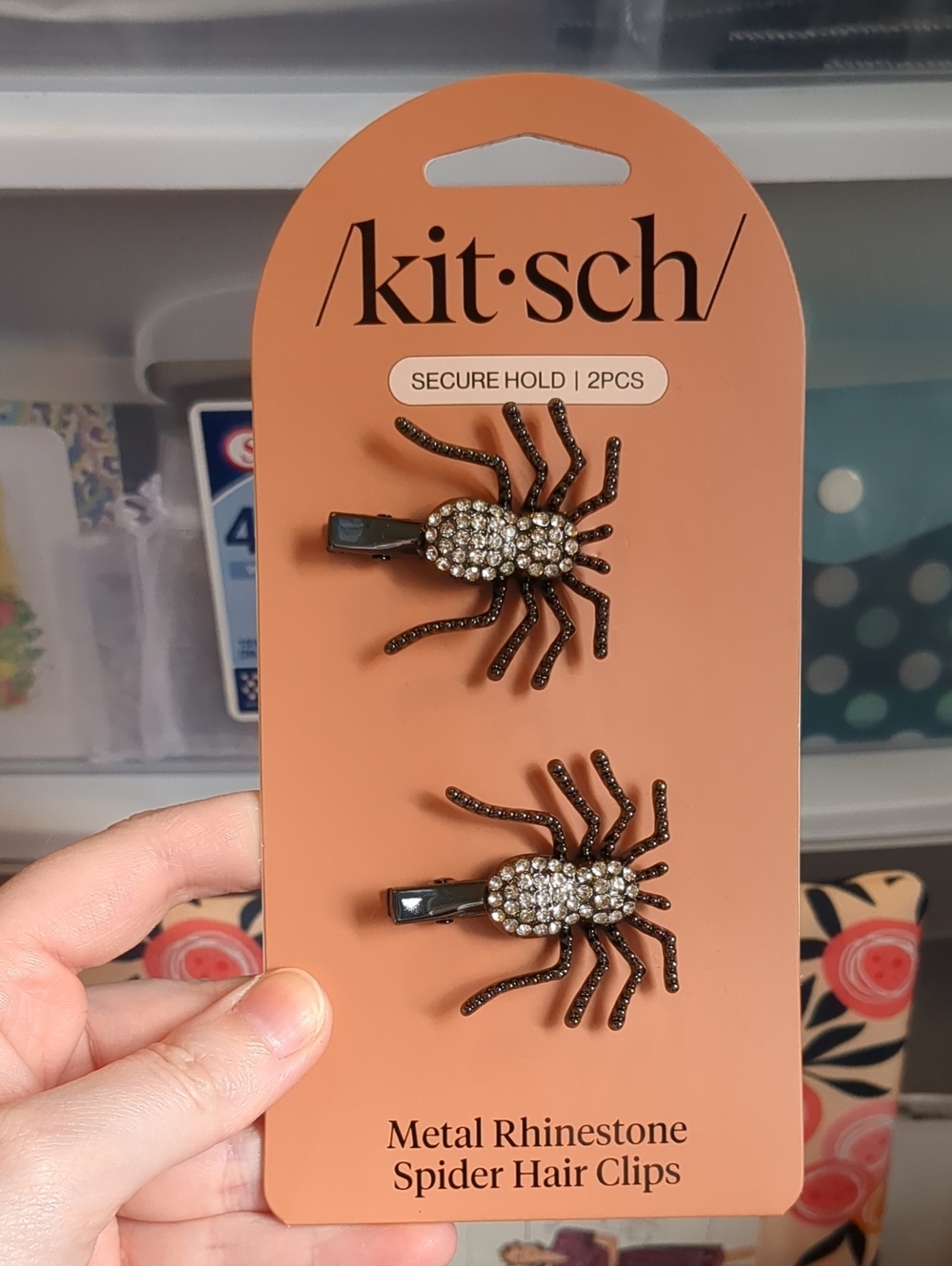 Kitsch Metal Rhinestone Spider Hair Clips - 2 Pack